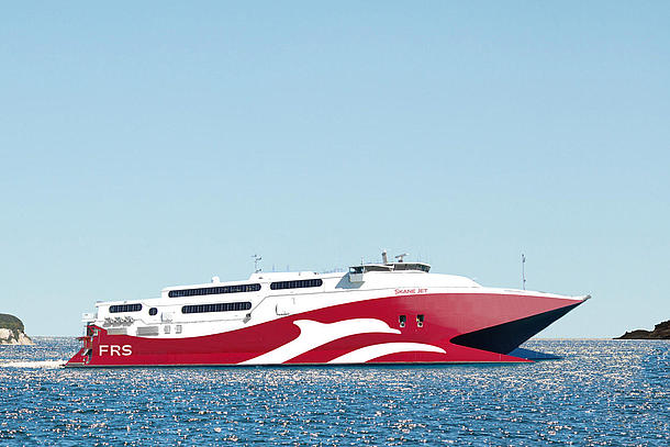 High Speed Ferry next to the chalk cliffs of Jasmund.