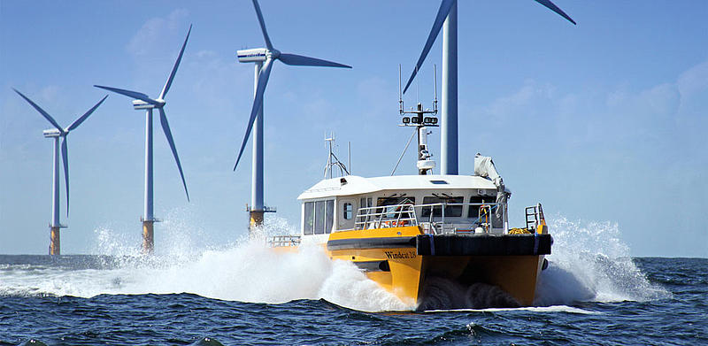 Windcat ship in offshore park.