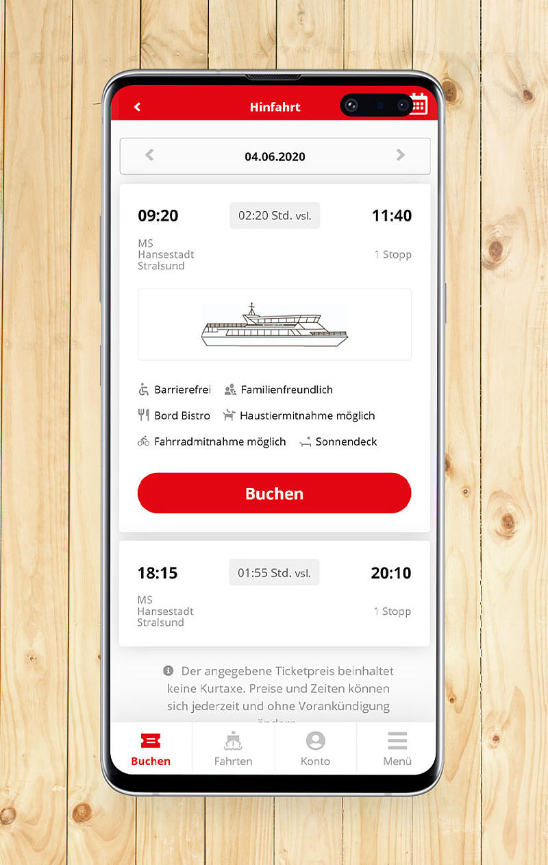 Screenshot der Reise-App FRS Travel: Reisedetails.