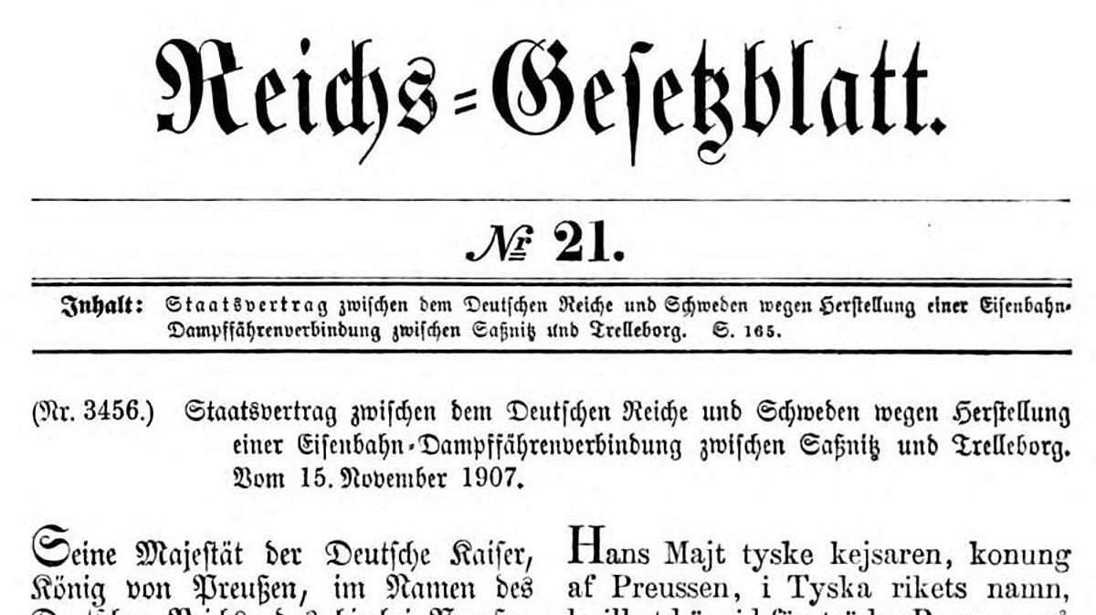 German Reich Law Gazette of the "Königslinie" of 1908.