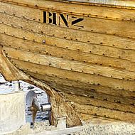 Schiffsausschnitt vom Schiff "Binz" mit Schiffsschraube.