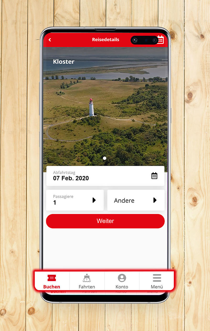 Screenshot der Reise-App FRS Travel: Destinationsseite.