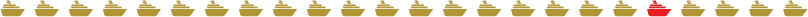 Chain of golden ship icons with one red ship.